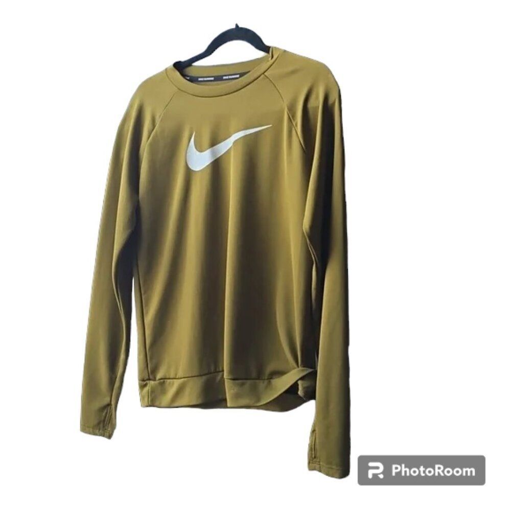 Nike swoosh logo LS Dri Fit Shirt Green "running" - tag hole